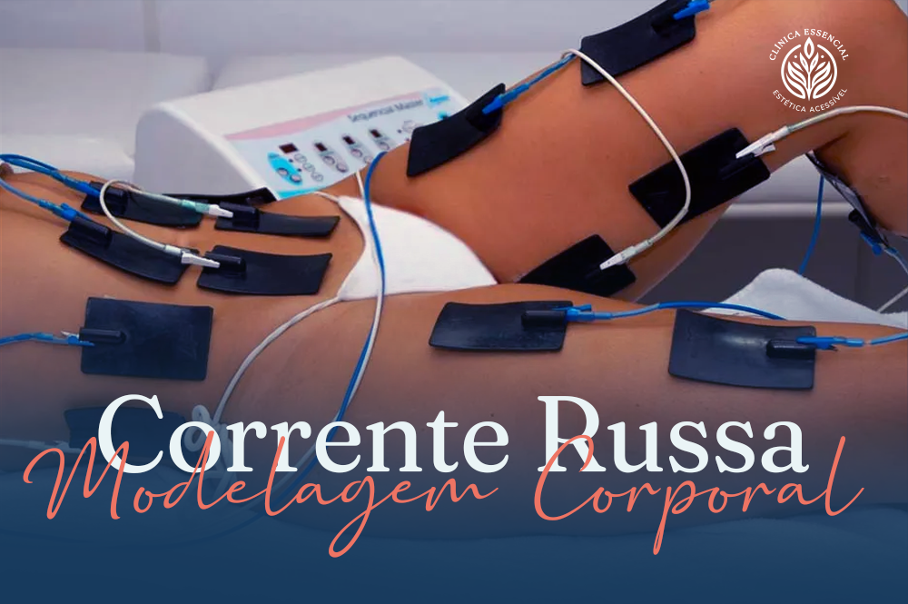 Aplicação da Corrente Russa em sessão estética na Clínica Essencial Estética.