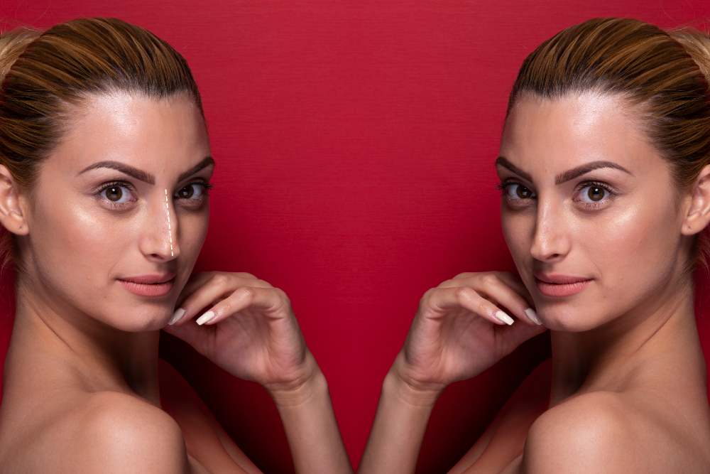 Comparação antes e depois da harmonização facial.