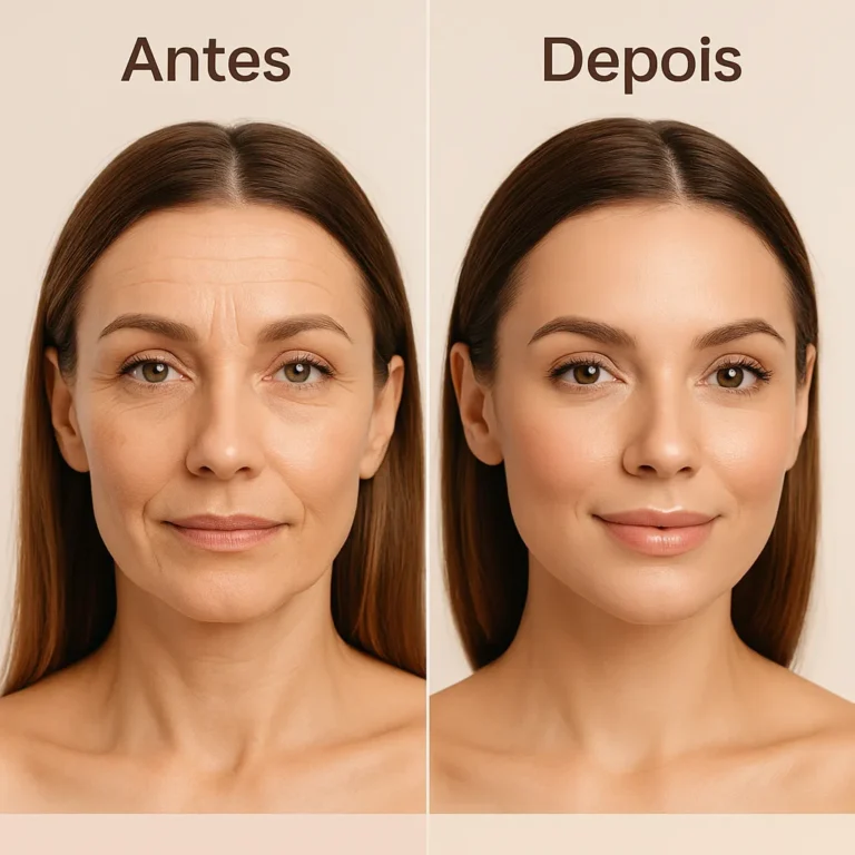 Antes e depois de um tratamento de Botox para ilustrar a suavização das linhas.