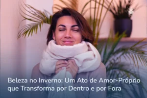 Mulher envolta em um cobertor com olhar sereno e expressão de autocuidado