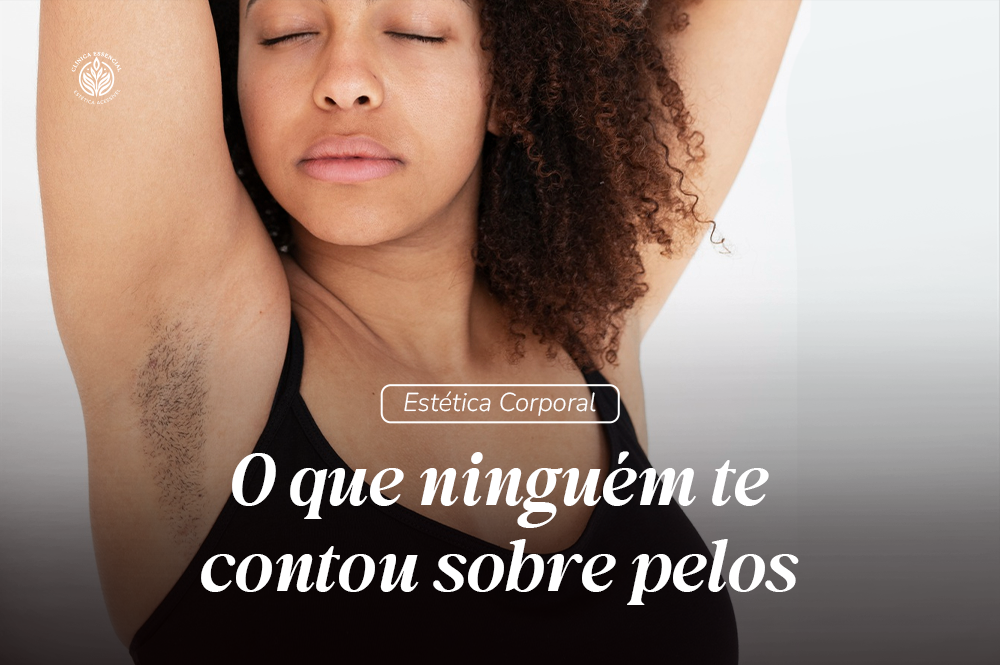 Mulher com pele lisa após tratamento estético – O que ninguém te contou sobre pelos (SEO: descreve a imagem e inclui a palavra-chave)